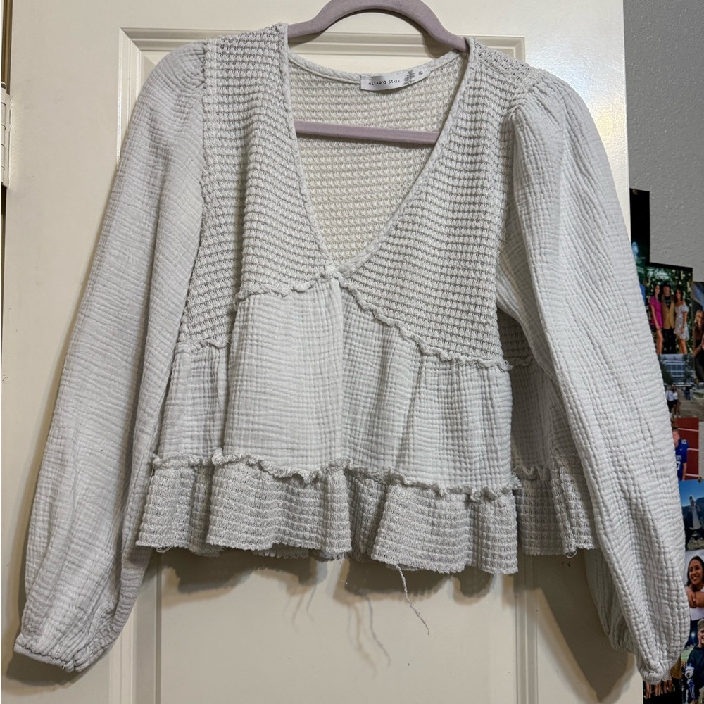 Altar'd State Cream Textured Knit Top